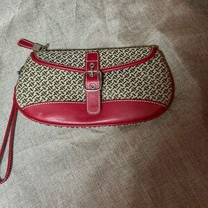 Red Trimmed Fabric Wristlet Clutch Wallet